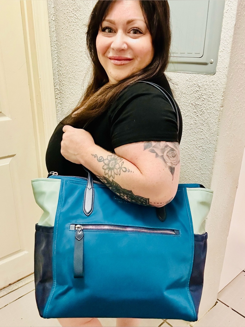 Kate Spade Chelsea Tricolor Block Nylon Tote Blue Multi Large